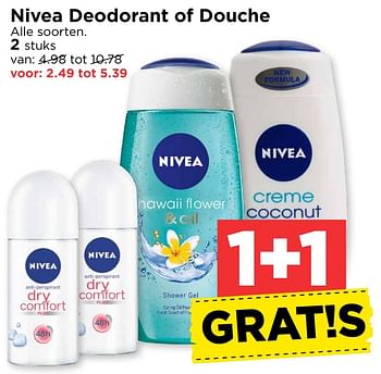 Aanbiedingen Nivea deodorant of douche - Nivea - Geldig van 30/10/2016 tot 05/11/2016 bij Vomar