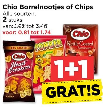 Aanbiedingen Chio borrelnootjes of chips - Chio - Geldig van 30/10/2016 tot 05/11/2016 bij Vomar