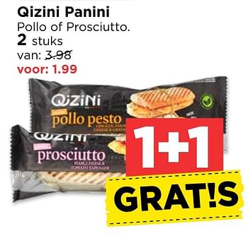 Aanbiedingen Qizini panini pollo of prosciutto - Qizini - Geldig van 30/10/2016 tot 05/11/2016 bij Vomar