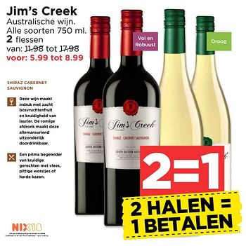 Aanbiedingen Jim`s creek - Rode wijnen - Geldig van 30/10/2016 tot 05/11/2016 bij Vomar