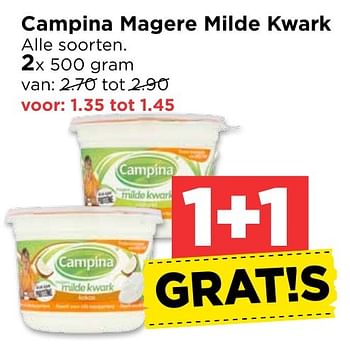 Aanbiedingen Campina magere milde kwark - Campina - Geldig van 30/10/2016 tot 05/11/2016 bij Vomar