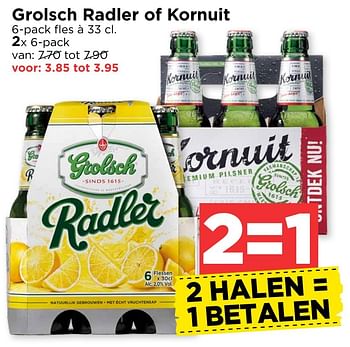 Aanbiedingen Grolsch radler of kornuit - Grolsch - Geldig van 30/10/2016 tot 05/11/2016 bij Vomar