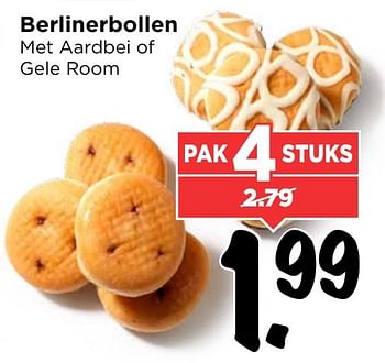 Aanbiedingen Berlinerbollen met aardbei of gele room - Huismerk Vomar - Geldig van 30/10/2016 tot 05/11/2016 bij Vomar