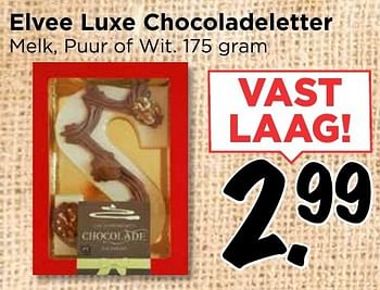 Aanbiedingen Elvee luxe chocoladeletter - Elvee - Geldig van 30/10/2016 tot 05/11/2016 bij Vomar