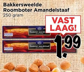 Aanbiedingen Bakkersweelde roomboter amandelstaaf - Bakkersweelde - Geldig van 30/10/2016 tot 05/11/2016 bij Vomar