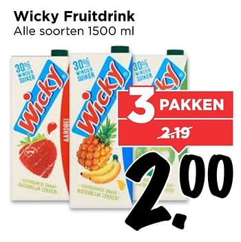 Aanbiedingen Wicky fruitdrink - Wicky - Geldig van 30/10/2016 tot 05/11/2016 bij Vomar
