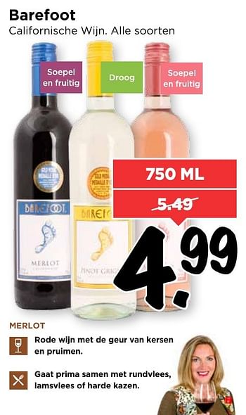 Aanbiedingen Barefoot - Witte wijnen - Geldig van 30/10/2016 tot 05/11/2016 bij Vomar