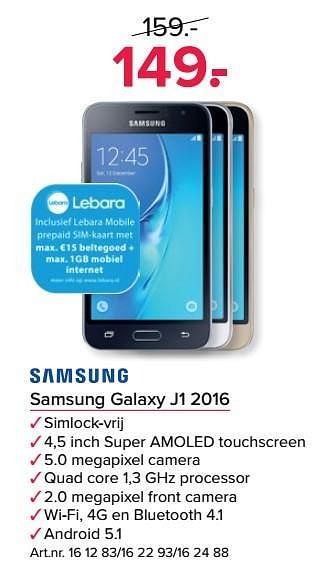 Aanbiedingen Samsung galaxy j1 2016 - Samsung - Geldig van 24/10/2016 tot 06/11/2016 bij Kijkshop