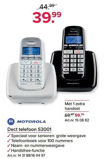 Aanbiedingen Motorola dect telefoon s3001 - Motorola - Geldig van 24/10/2016 tot 06/11/2016 bij Kijkshop