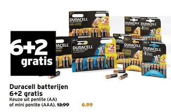 Aanbiedingen Duracell batterijen 6+2 gratis - Duracell - Geldig van 30/10/2016 tot 06/11/2016 bij Gamma