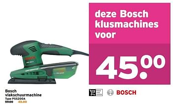 Aanbiedingen Bosch vlakschuurmachine pss200a - Bosch - Geldig van 30/10/2016 tot 06/11/2016 bij Gamma