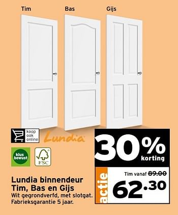 Aanbiedingen Lundia binnendeur tim, bas en gijs - Lundia - Geldig van 30/10/2016 tot 06/11/2016 bij Gamma