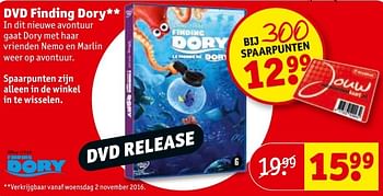 Aanbiedingen Dvd finding dory - Disney - Geldig van 01/11/2016 tot 06/11/2016 bij Kruidvat