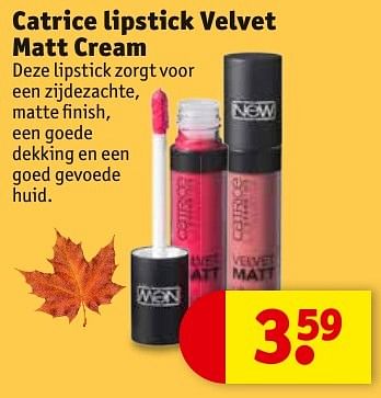 Aanbiedingen Catrice lipstick velvet matt cream - Catrice - Geldig van 01/11/2016 tot 06/11/2016 bij Kruidvat