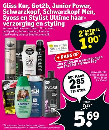 Aanbiedingen Prijsvoorbeeld: syoss shampoo shine boost - Gliss Kur - Geldig van 01/11/2016 tot 06/11/2016 bij Kruidvat