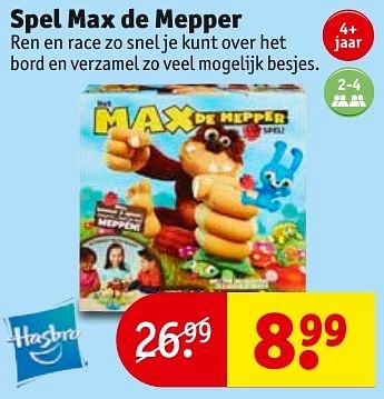 Aanbiedingen Spel max de mepper - Hasbro - Geldig van 01/11/2016 tot 06/11/2016 bij Kruidvat