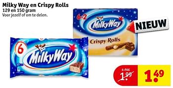Aanbiedingen Milky way en crispy rolls - Milky Way - Geldig van 01/11/2016 tot 06/11/2016 bij Kruidvat