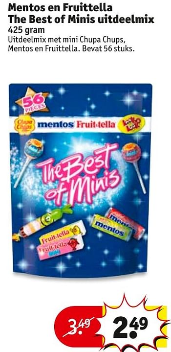 Aanbiedingen Mentos en fruittella the best of minis uitdeelmix - Mentos - Geldig van 01/11/2016 tot 06/11/2016 bij Kruidvat