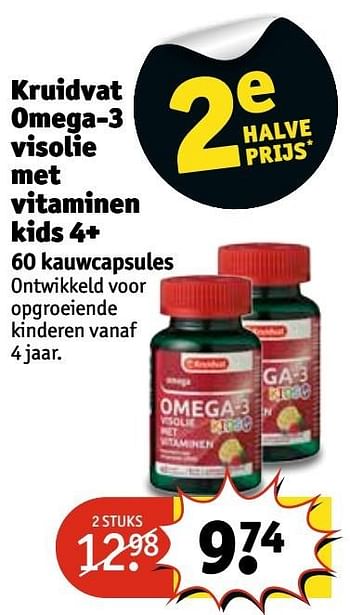 Aanbiedingen Kruidvat omega-3 visolie met vitaminen kids 4+ - Huismerk - Kruidvat - Geldig van 01/11/2016 tot 06/11/2016 bij Kruidvat