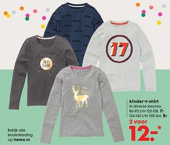 Aanbiedingen Kinder-t-shirt - Huismerk - Hema - Geldig van 17/10/2016 tot 06/11/2016 bij Hema