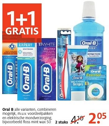 Aanbiedingen Floss mint wax 50 - Oral-B - Geldig van 24/10/2016 tot 06/11/2016 bij Etos