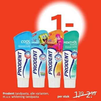 Aanbiedingen Prodent tandpasta - Prodent - Geldig van 24/10/2016 tot 06/11/2016 bij Etos