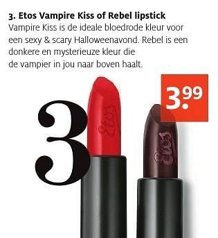 Aanbiedingen Etos vampire kiss of rebel lipstick - Huismerk - Etos - Geldig van 24/10/2016 tot 06/11/2016 bij Etos