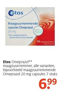 Aanbiedingen Maagzuurremmende omeprazol capsules - Huismerk - Etos - Geldig van 24/10/2016 tot 06/11/2016 bij Etos