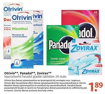 Aanbiedingen Panadol gladde tabletten - Otrivin - Geldig van 24/10/2016 tot 06/11/2016 bij Etos