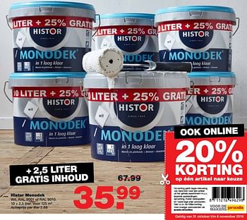 Aanbiedingen Histor monodek - Histor - Geldig van 31/10/2016 tot 06/11/2016 bij Praxis