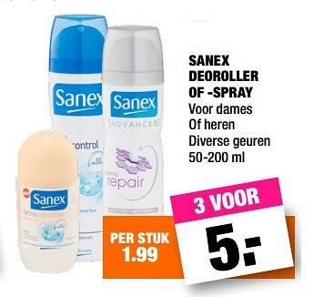 Aanbiedingen Sanex deoroller of -spray - Sanex - Geldig van 24/10/2016 tot 06/11/2016 bij Big Bazar