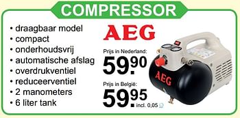 Aanbiedingen Aeg compressor - AEG - Geldig van 06/11/2016 tot 27/11/2016 bij Van Cranenbroek