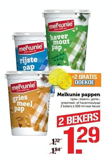 Aanbiedingen Melkunie pappen - Melkunie - Geldig van 31/10/2016 tot 06/11/2016 bij Coop