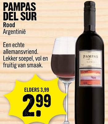 Aanbiedingen Pampas del sur rood argentinië - Rode wijnen - Geldig van 30/10/2016 tot 05/11/2016 bij Dirk III