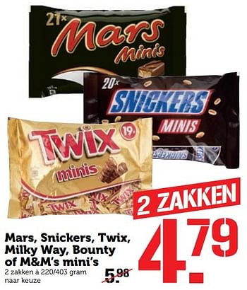 Aanbiedingen Mars, snickers, twix, milky way, bounty of m+m`s mini`s - Mars Snacks - Geldig van 31/10/2016 tot 06/11/2016 bij Coop
