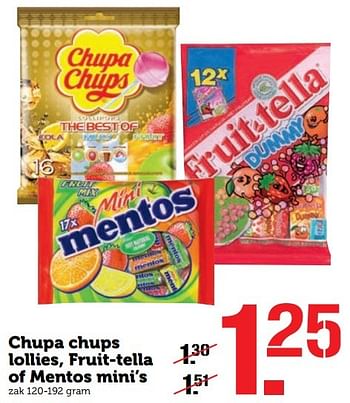 Aanbiedingen Chupa chups lollies, fruit-tella of mentos mini`s - Mentos - Geldig van 31/10/2016 tot 06/11/2016 bij Coop