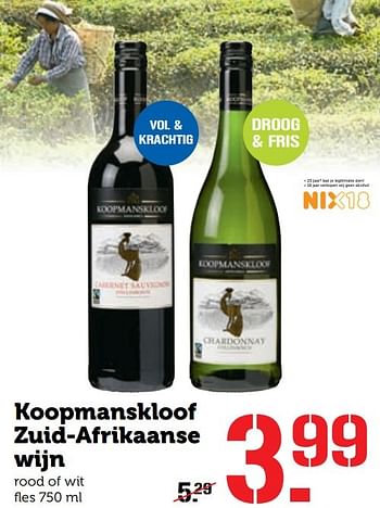 Aanbiedingen Koopmanskloof zuid-afrikaanse wijn - Rode wijnen - Geldig van 31/10/2016 tot 06/11/2016 bij Coop