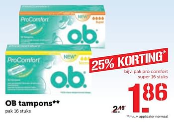 Aanbiedingen Ob tampons - OB - Geldig van 31/10/2016 tot 06/11/2016 bij Coop