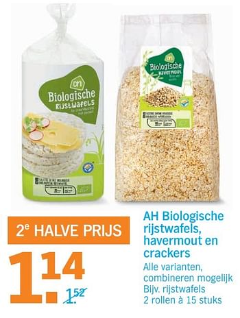 Aanbiedingen Ah biologische rijstwafels, havermout en crackers - Huismerk - Albert Heijn - Geldig van 31/10/2016 tot 06/11/2016 bij Albert Heijn