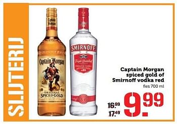 Aanbiedingen Captain morgan spiced gold of smirnoff vodka red - Smirnoff - Geldig van 31/10/2016 tot 06/11/2016 bij Coop