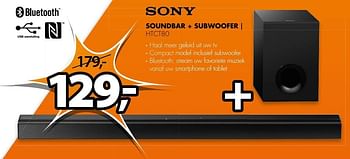 Aanbiedingen Sony soundbar + subwoofer htct80 - Sony - Geldig van 31/10/2016 tot 06/11/2016 bij Expert