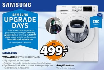 Aanbiedingen Samsung wasmachine ww70k4420yw-en - Samsung - Geldig van 31/10/2016 tot 06/11/2016 bij Expert