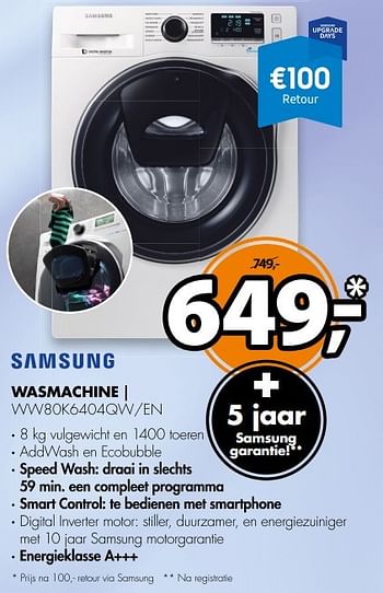 Aanbiedingen Samsung wasmachine ww80k6404qw-en - Samsung - Geldig van 31/10/2016 tot 06/11/2016 bij Expert