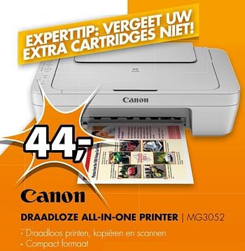 Aanbiedingen Canon draadloze all-in-one printer mg3052 - Canon - Geldig van 31/10/2016 tot 06/11/2016 bij Expert