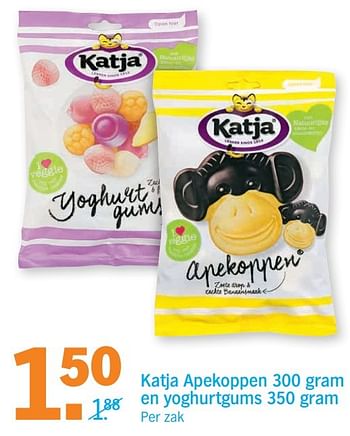 Aanbiedingen Katja apekoppen en yoghurtgums - Katja - Geldig van 31/10/2016 tot 06/11/2016 bij Albert Heijn