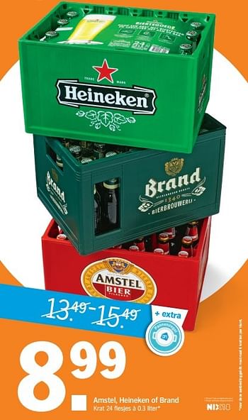 Aanbiedingen Amstel, heineken of brand - Huismerk - Albert Heijn - Geldig van 31/10/2016 tot 06/11/2016 bij Albert Heijn