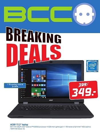 Aanbiedingen Acer laptop es1-731-c5up - Acer - Geldig van 31/10/2016 tot 06/11/2016 bij BCC