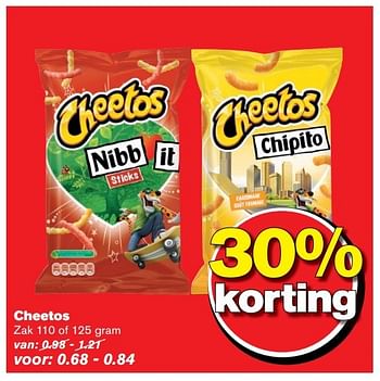 Aanbiedingen Cheetos nibb it, chipito - Cheetos  - Geldig van 02/11/2016 tot 08/11/2016 bij Hoogvliet