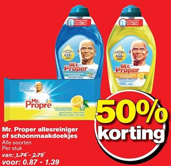 Aanbiedingen Mr. proper allesreiniger of schoonmaakdoekjes - Mr. Proper - Geldig van 02/11/2016 tot 08/11/2016 bij Hoogvliet