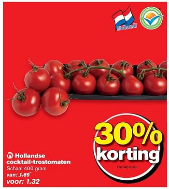 Aanbiedingen Hollandse cocktail-trostomaten - Huismerk - Hoogvliet - Geldig van 02/11/2016 tot 08/11/2016 bij Hoogvliet